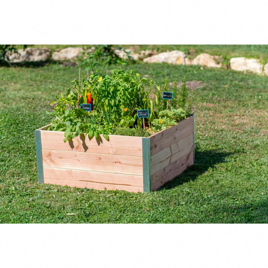Jardinière Carre Potager Extérieur en Bois avec Tissu Géotextile 80x 60x20  cm avec Serre pour Cultiver Fleurs, Légumes, Aromates