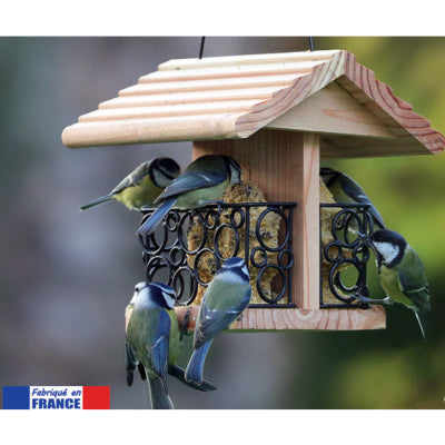 Mangeoire à oiseaux suspendue en forme de maison 26x27 cm naturel